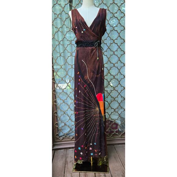 NEW Rising International Handmade Tie Dye Embroidered Maxi Dress L Boho Nepal - Picture 1 of 12